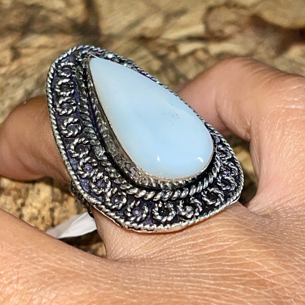 White Chalcedony Ring Size 7 1/4